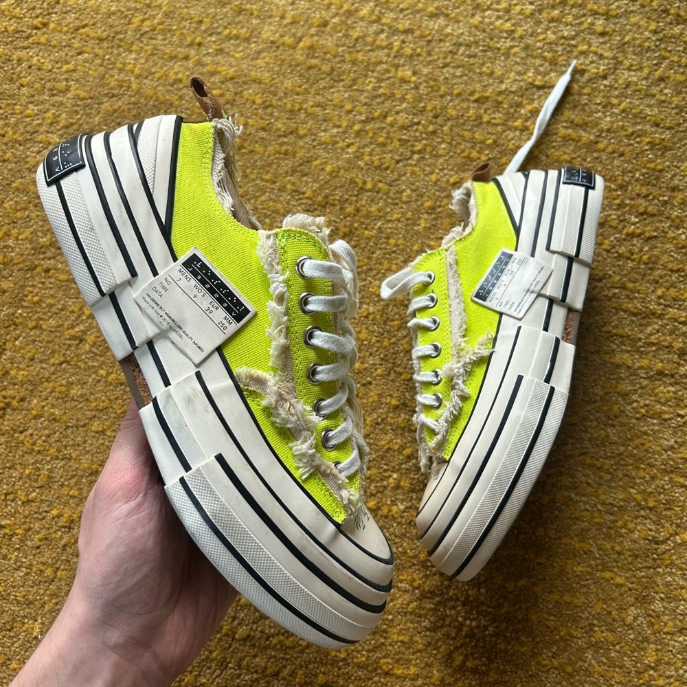 xVessel Lime Green Platform Sneakers with Black Stripes